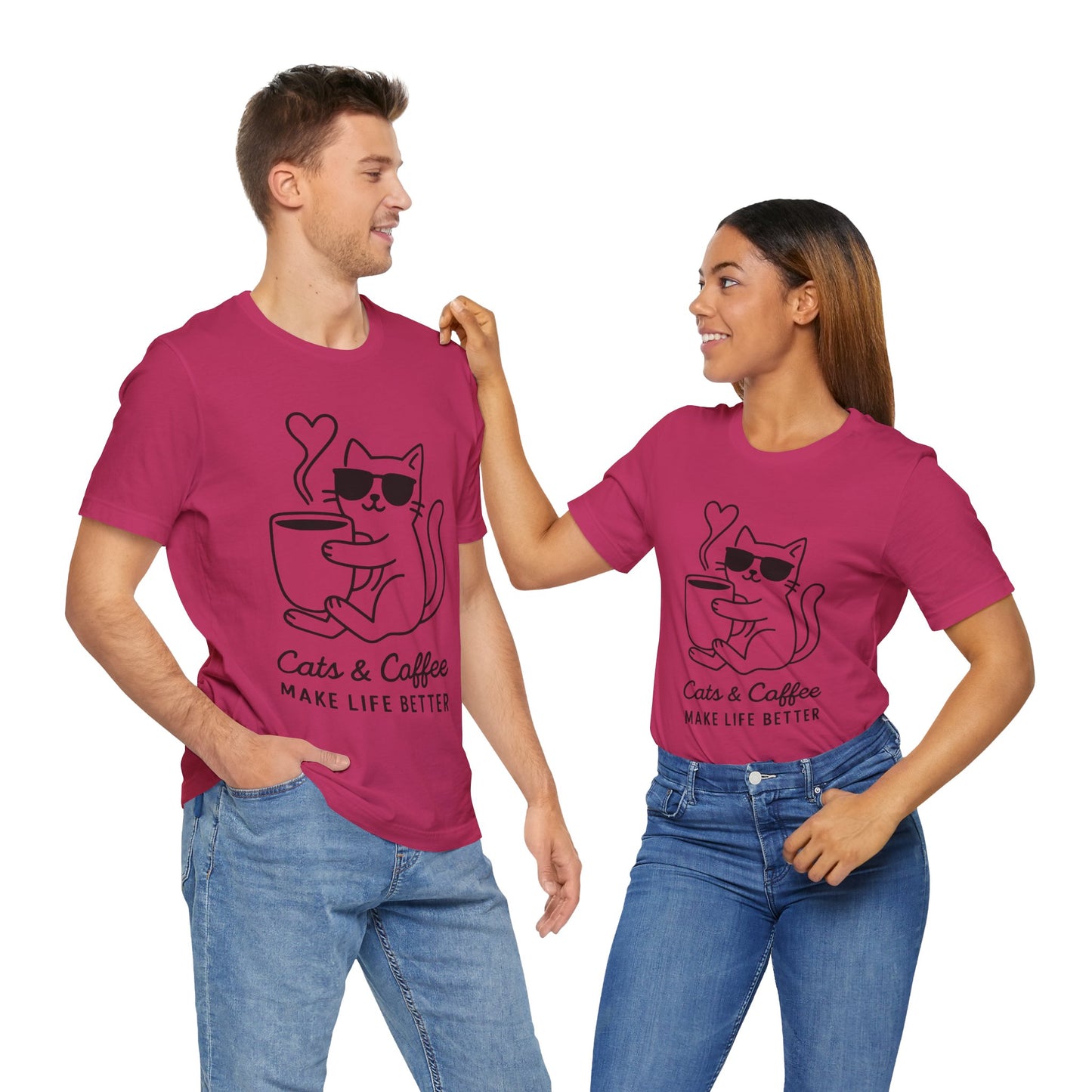 Cats & Coffee Make Life Better T-Shirt β Minimalist Cat & Coffee Lovers Tee