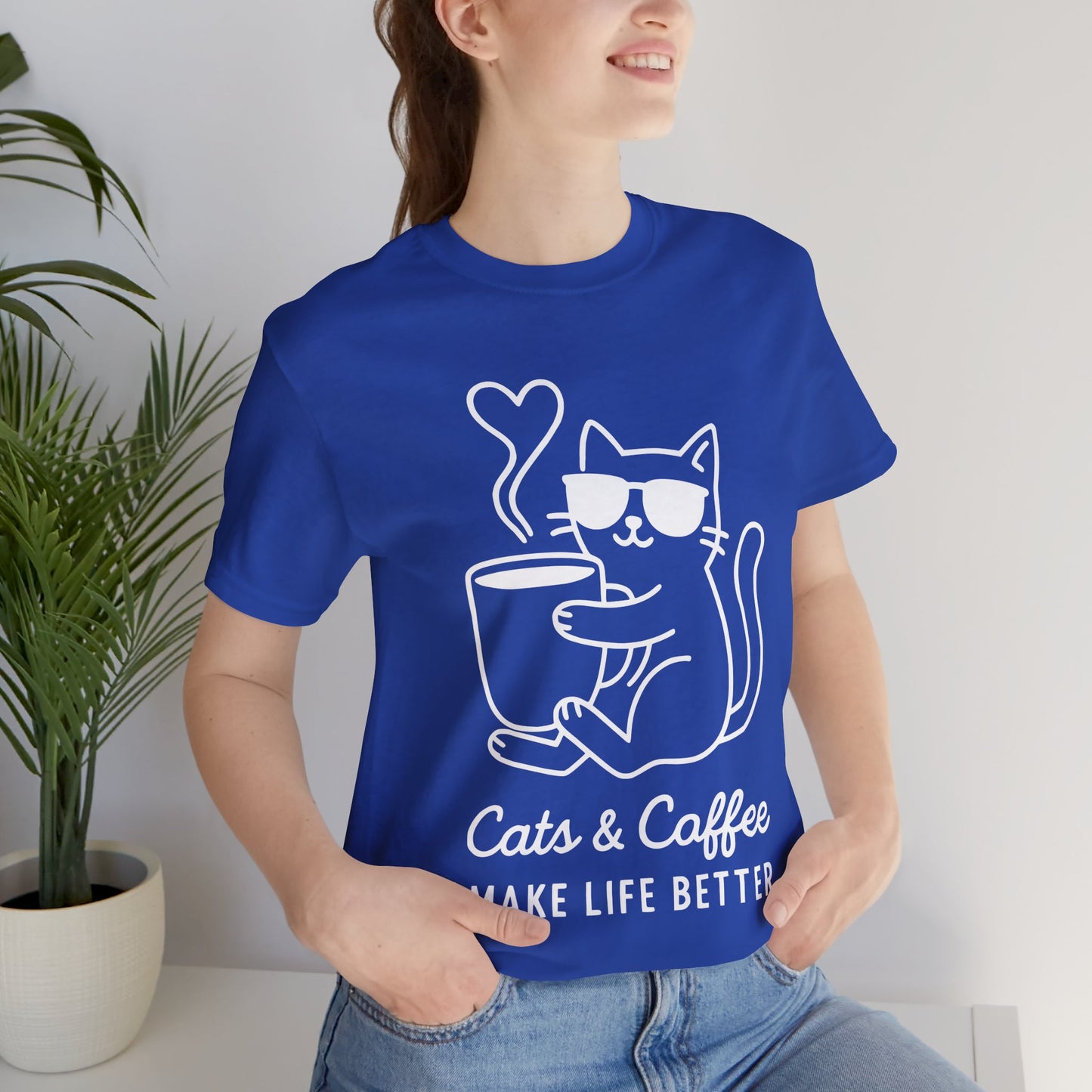 Cats & Coffee Make Life Better T-Shirt β Minimalist Cat & Coffee Lovers Tee