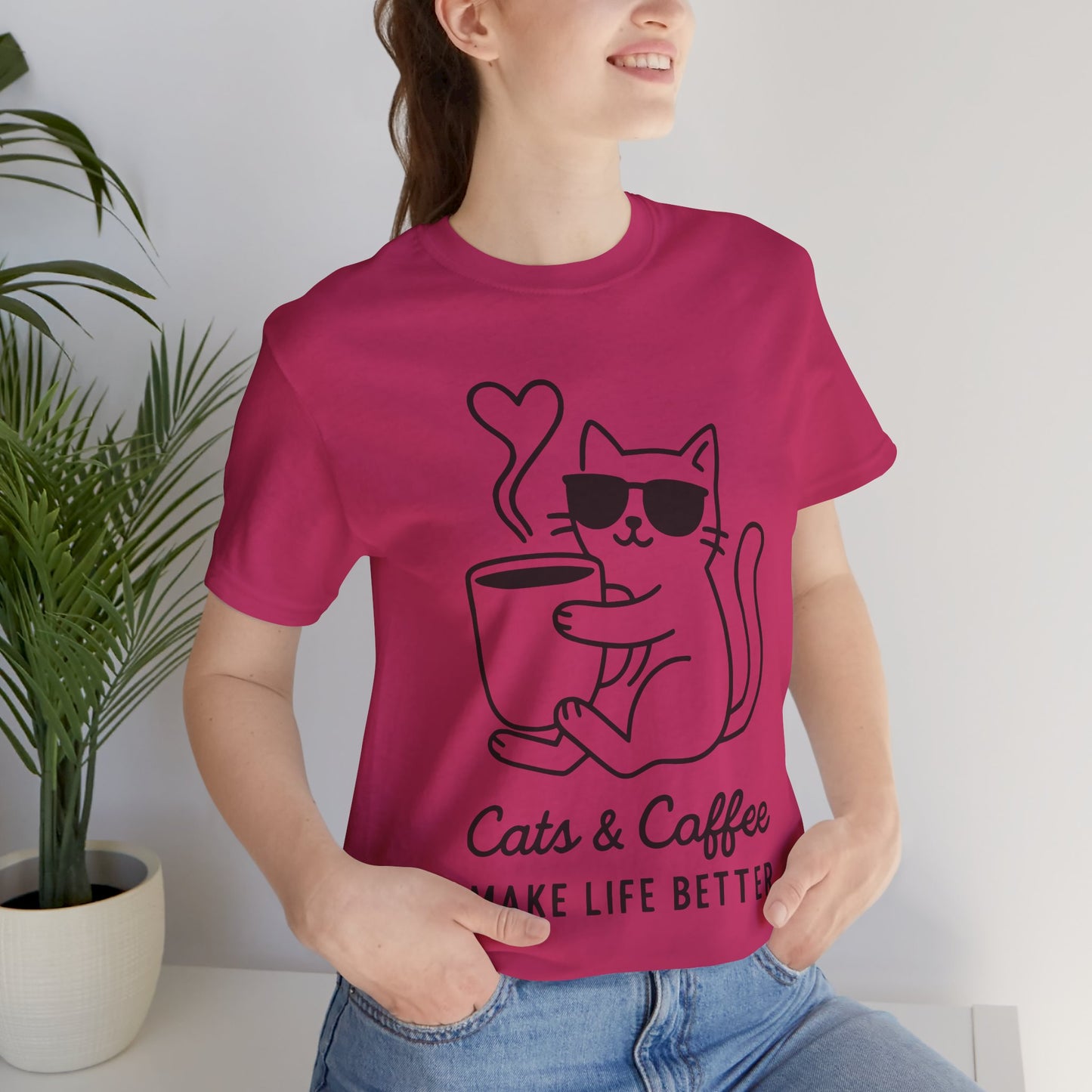 Cats & Coffee Make Life Better T-Shirt β Minimalist Cat & Coffee Lovers Tee