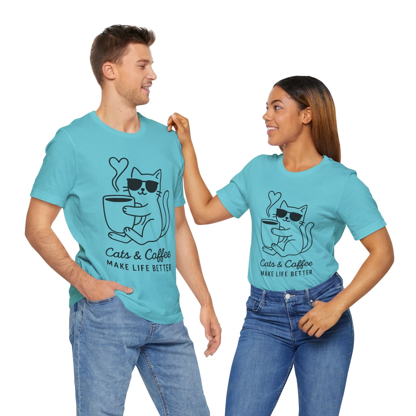 Cats & Coffee Make Life Better T-Shirt – Minimalist Cat & Coffee Lovers Tee