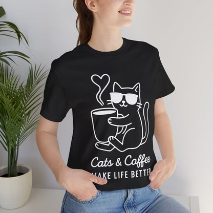 Cats & Coffee Make Life Better T-Shirt – Minimalist Cat & Coffee Lovers Tee