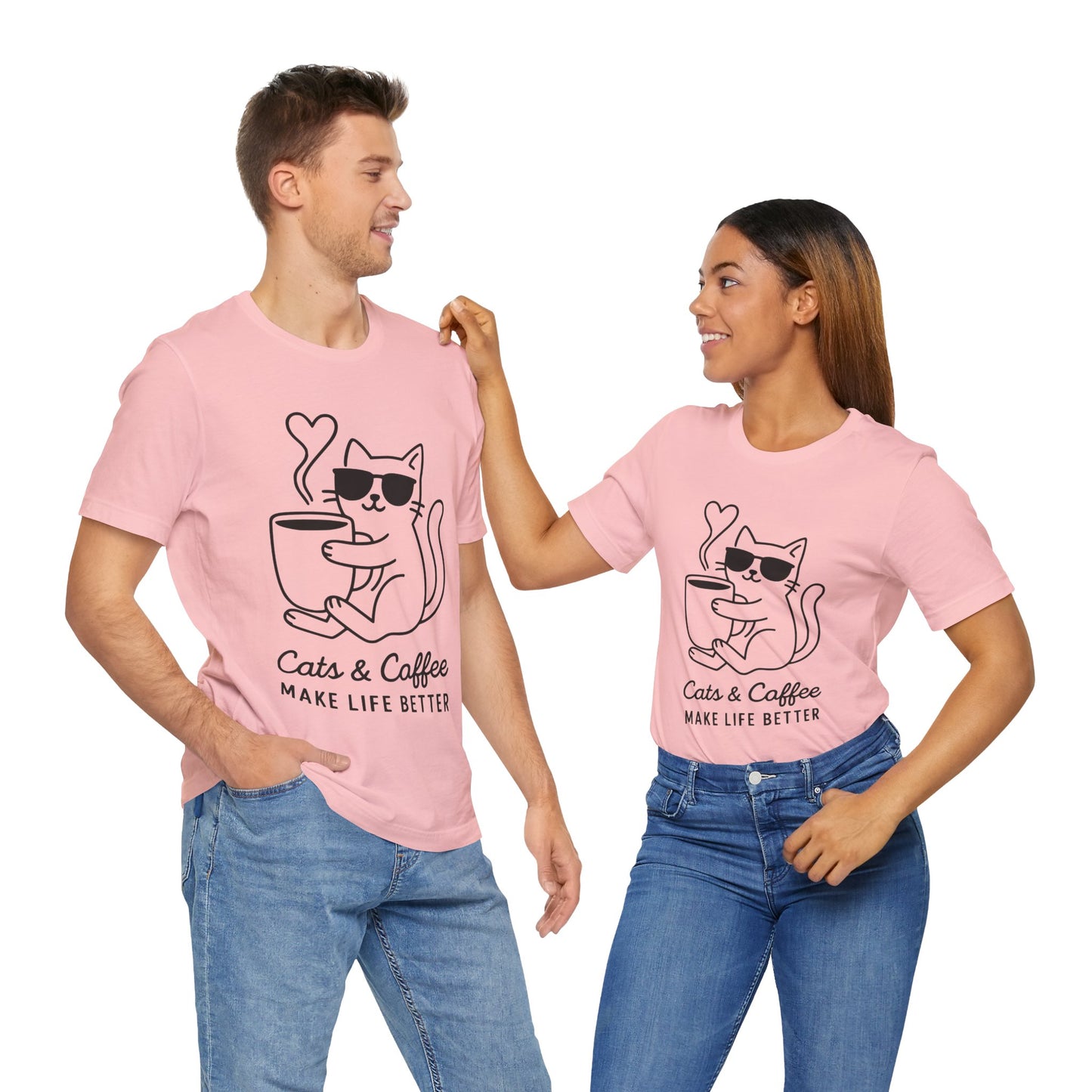 Cats & Coffee Make Life Better T-Shirt – Minimalist Cat & Coffee Lovers Tee