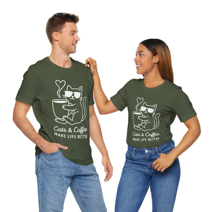 Cats & Coffee Make Life Better T-Shirt – Minimalist Cat & Coffee Lovers Tee