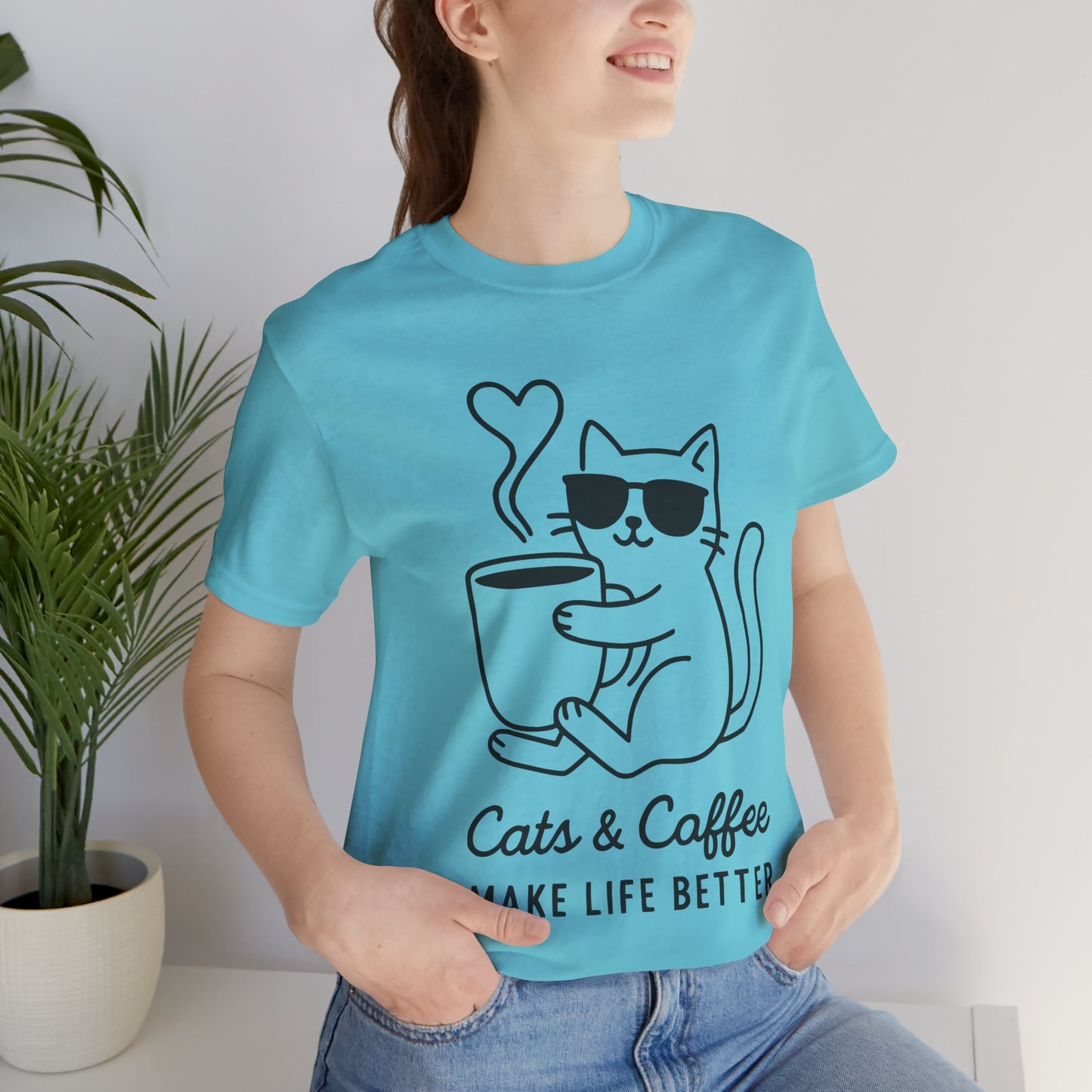 Cats & Coffee Make Life Better T-Shirt – Minimalist Cat & Coffee Lovers Tee