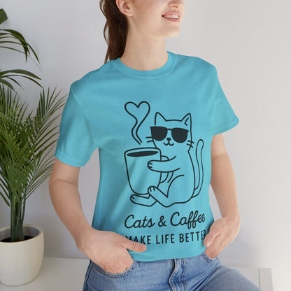 Cats & Coffee Make Life Better T-Shirt – Minimalist Cat & Coffee Lovers Tee