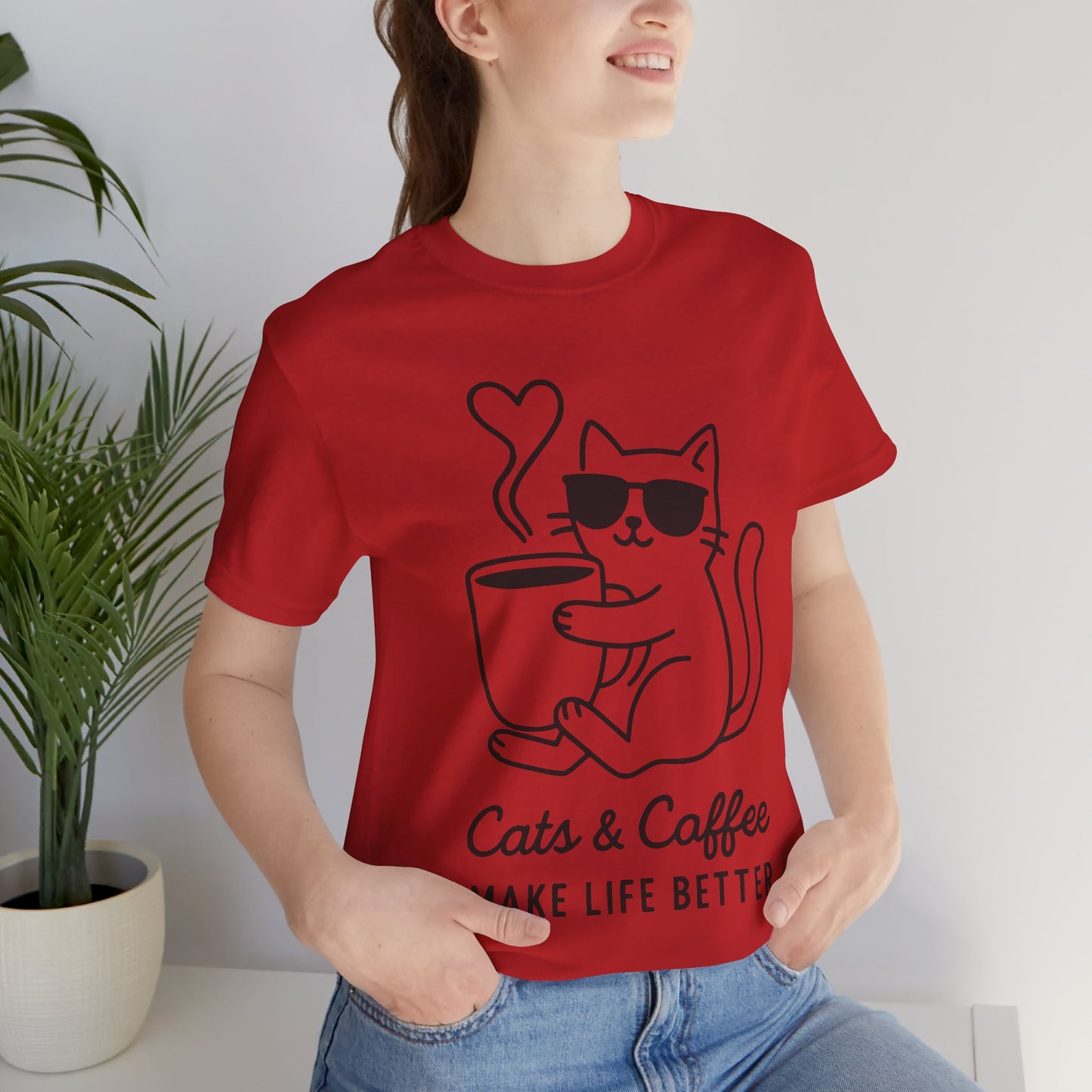 Cats & Coffee Make Life Better T-Shirt – Minimalist Cat & Coffee Lovers Tee