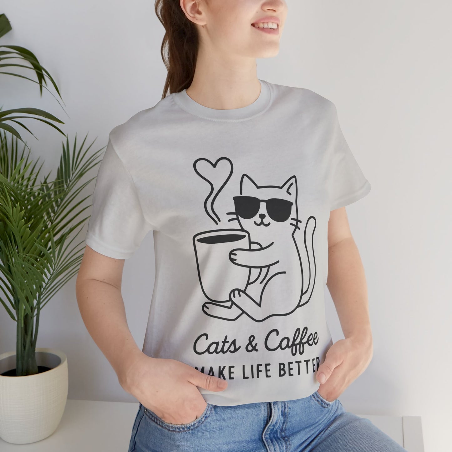 Cats & Coffee Make Life Better T-Shirt – Minimalist Cat & Coffee Lovers Tee