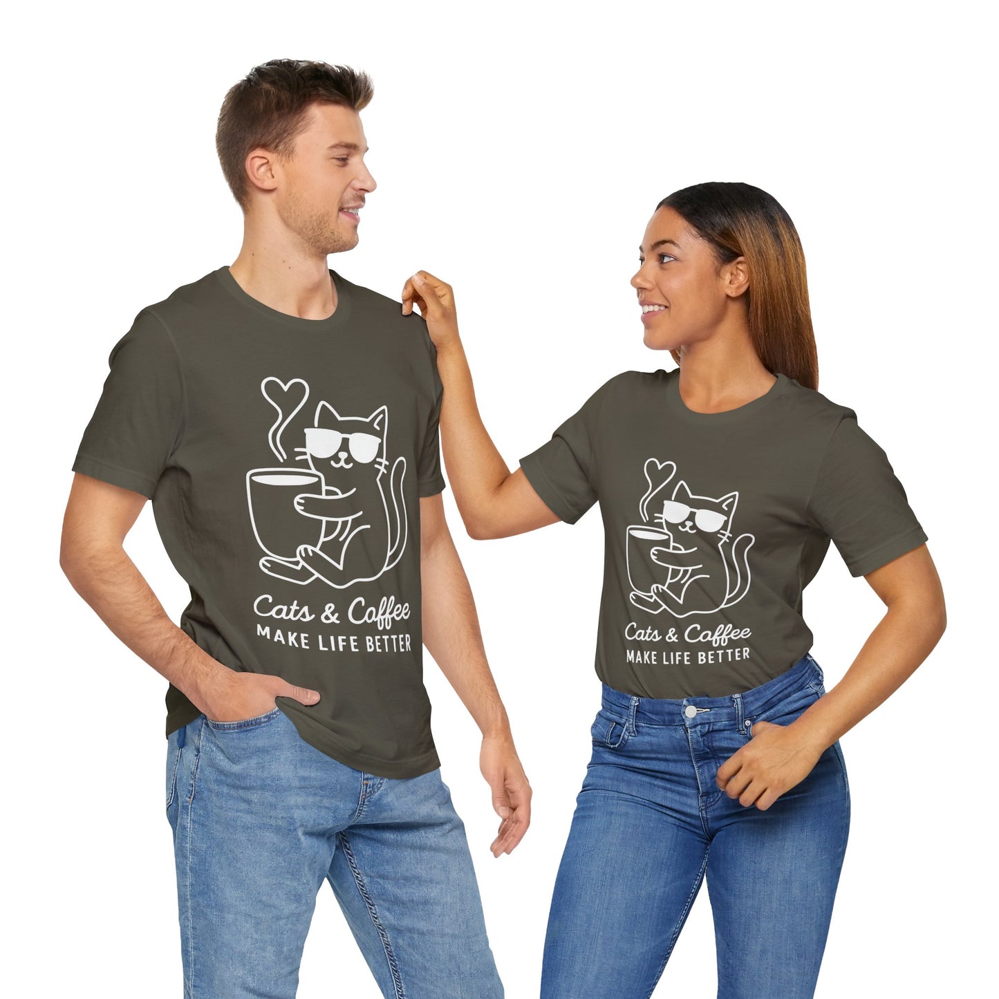 Cats & Coffee Make Life Better T-Shirt – Minimalist Cat & Coffee Lovers Tee