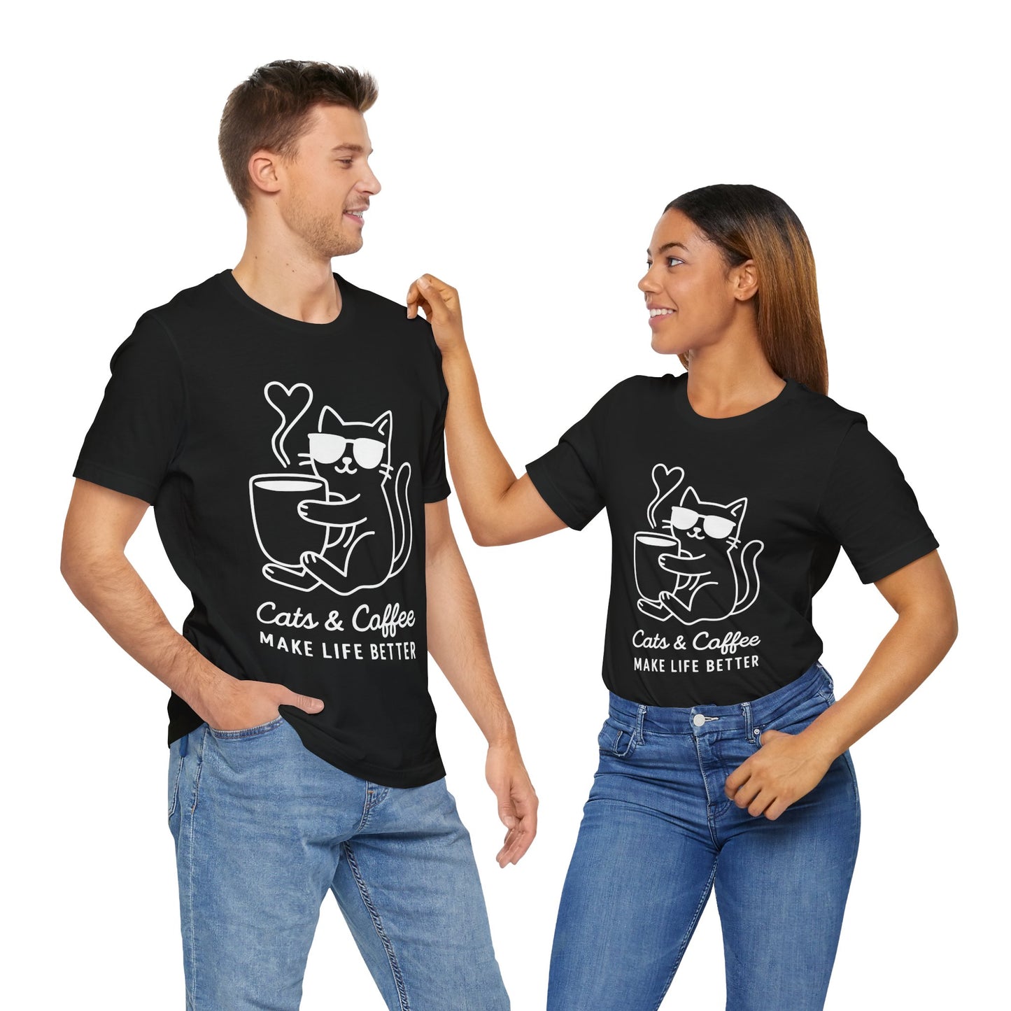 Cats & Coffee Make Life Better T-Shirt – Minimalist Cat & Coffee Lovers Tee