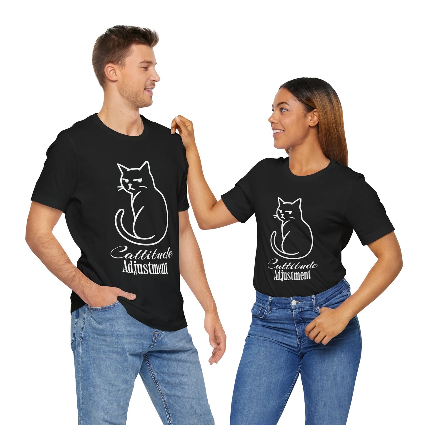 Cattitude Adjustment T-Shirt – Funny Grumpy Cat Line Art Tee