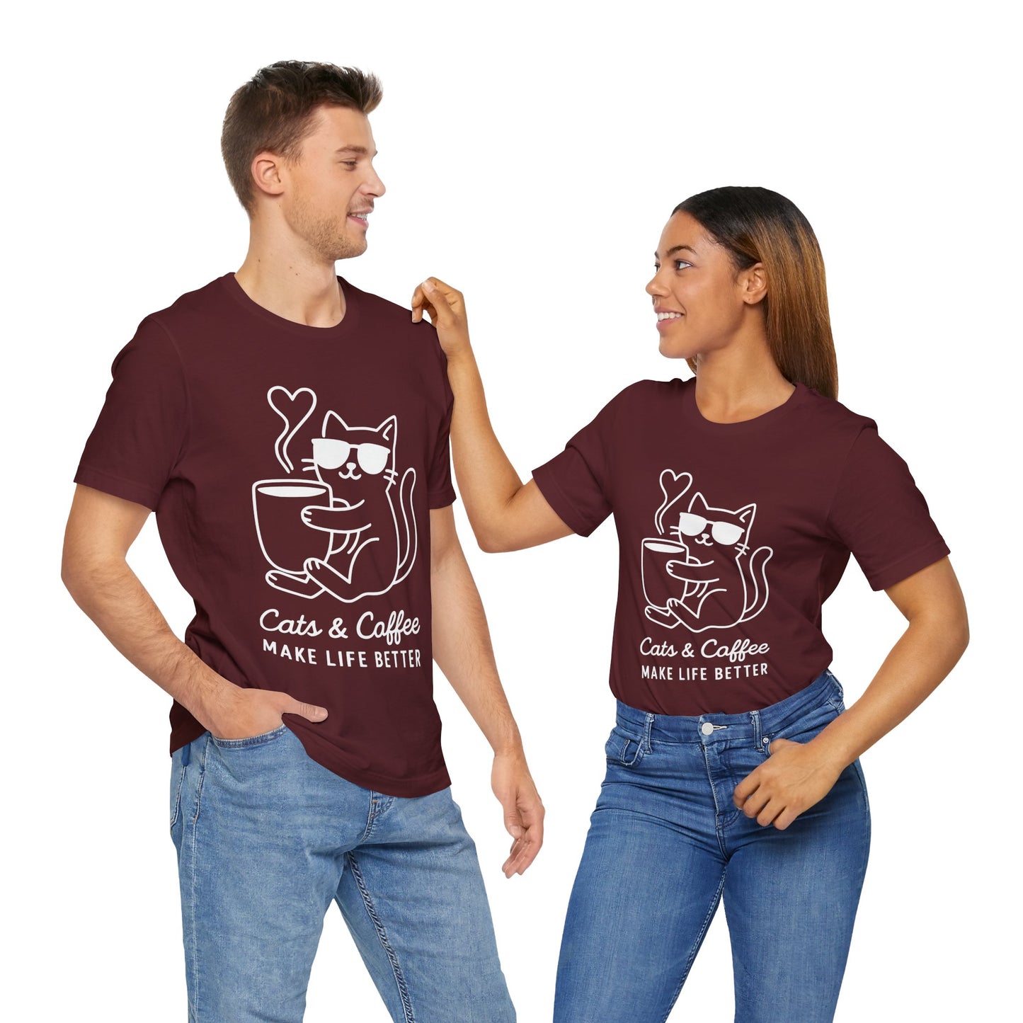 Cats & Coffee Make Life Better T-Shirt – Minimalist Cat & Coffee Lovers Tee