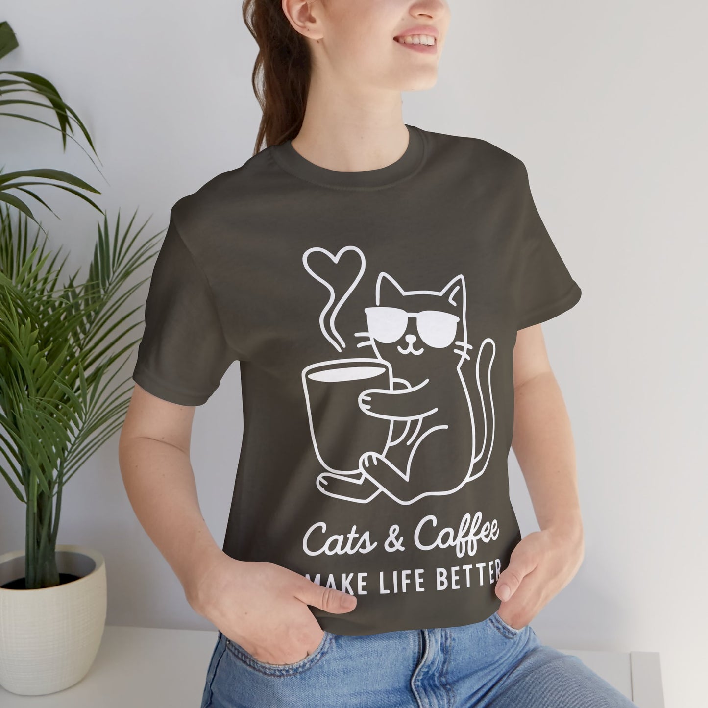 Cats & Coffee Make Life Better T-Shirt – Minimalist Cat & Coffee Lovers Tee