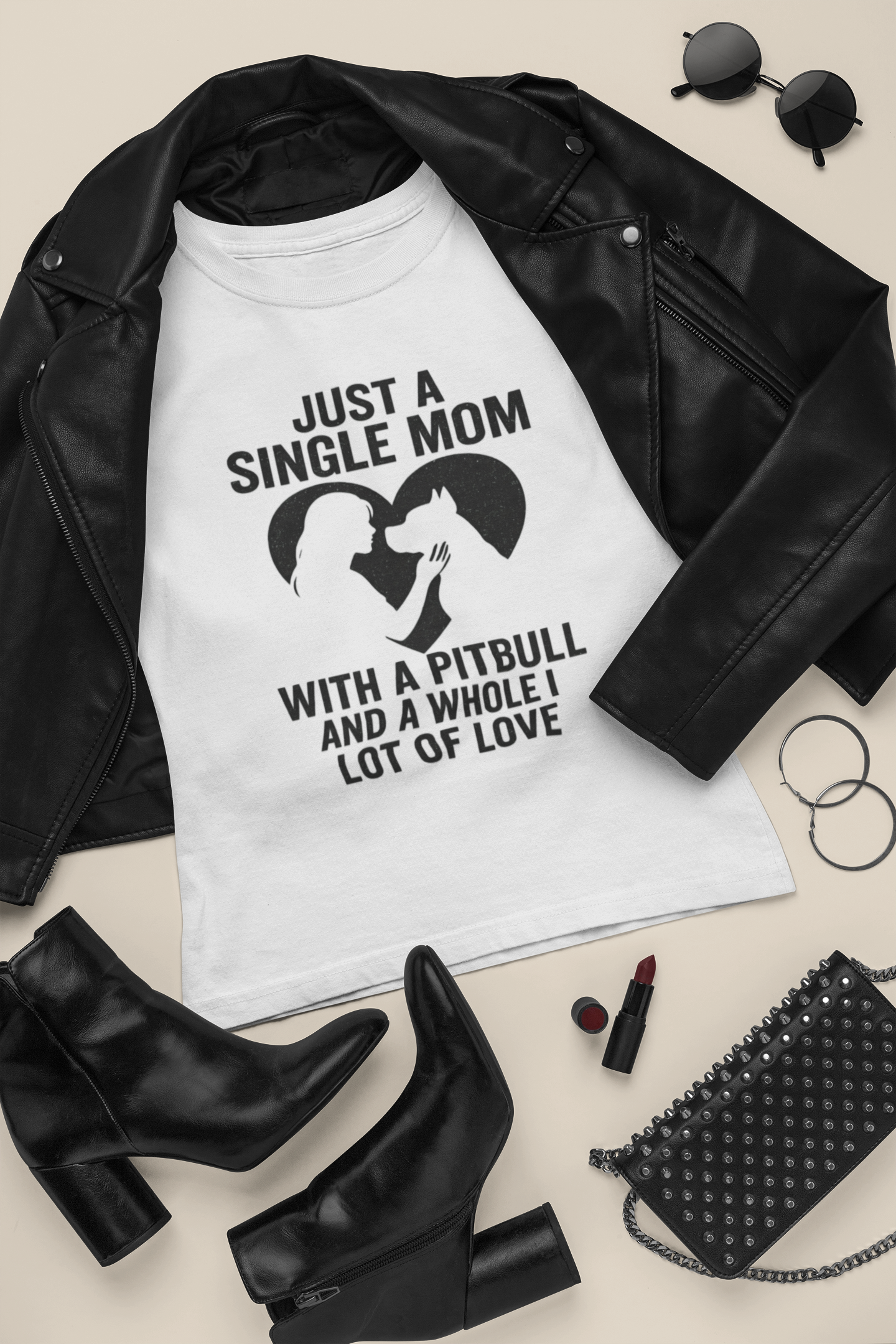 Just a Single Mom with a Pitbull Funny Dog Mom Graphic T-Shirt