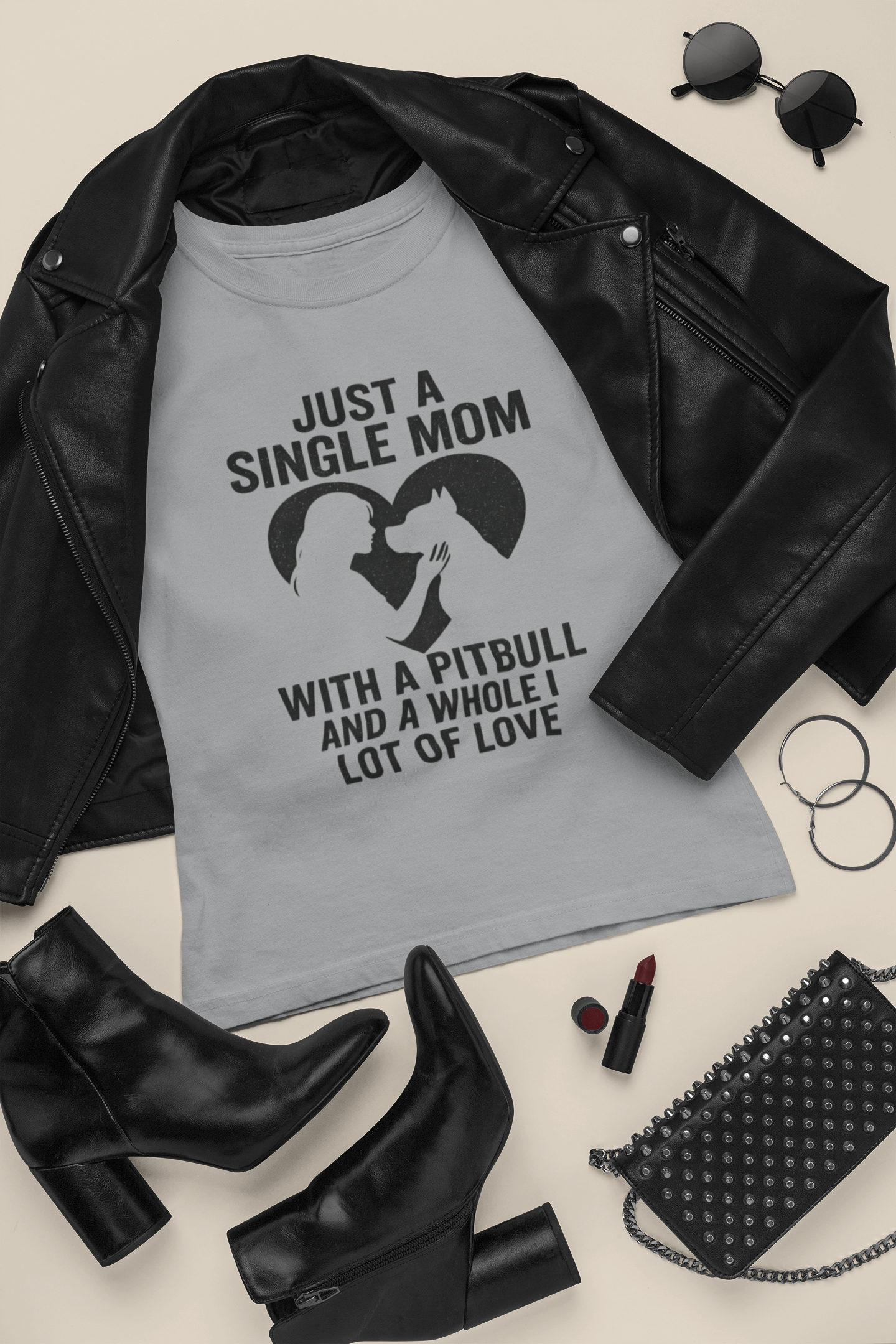 Just a Single Mom with a Pitbull Funny Dog Mom Graphic T-Shirt
