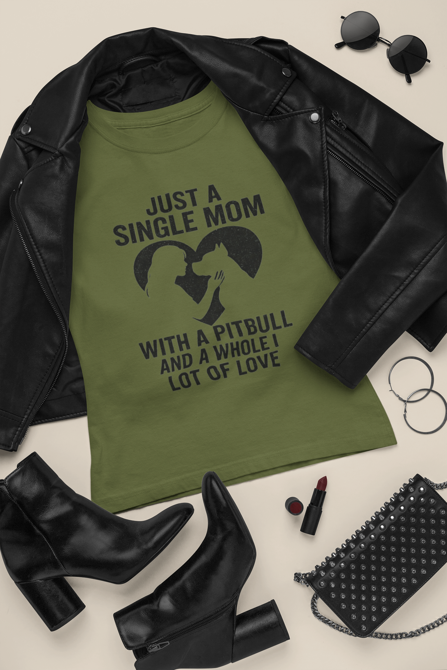Just a Single Mom with a Pitbull Funny Dog Mom Graphic T-Shirt