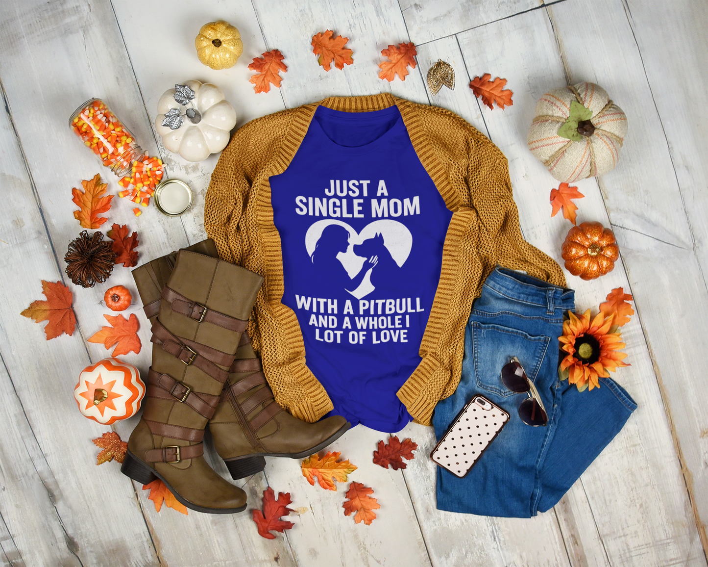 Just a Single Mom with a Pitbull Funny Dog Mom Graphic T-Shirt