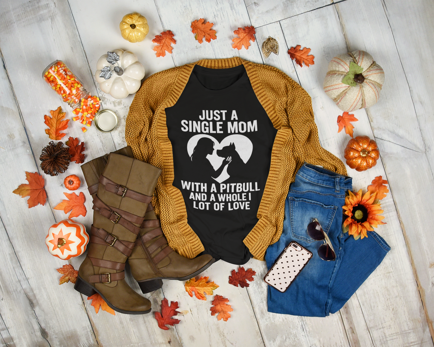 Just a Single Mom with a Pitbull Funny Dog Mom Graphic T-Shirt