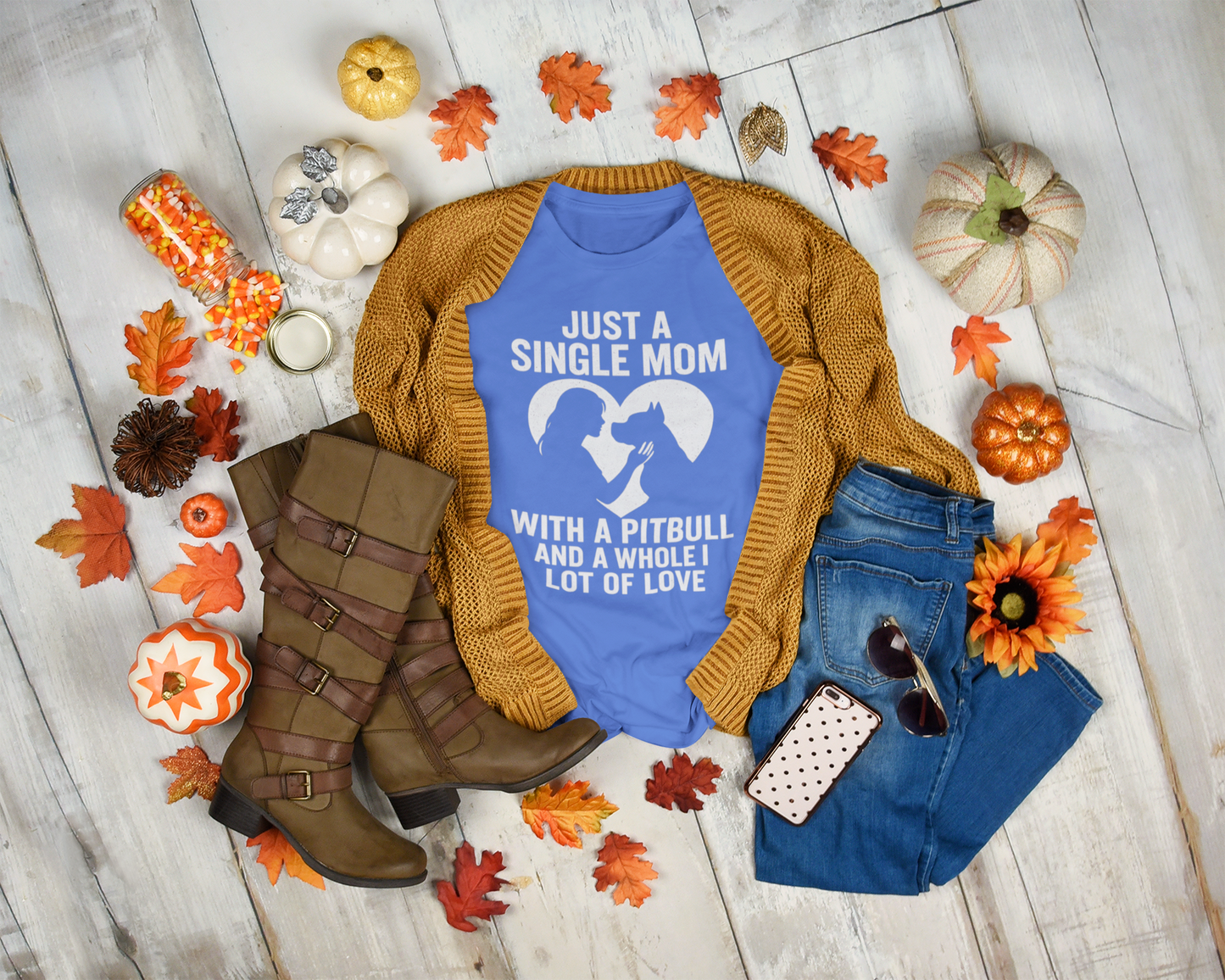 Just a Single Mom with a Pitbull Funny Dog Mom Graphic T-Shirt