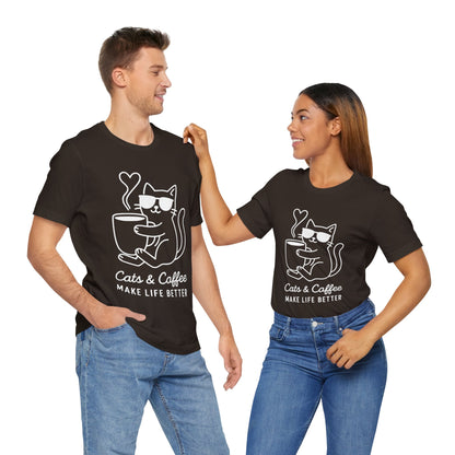 Cats & Coffee Make Life Better T-Shirt – Minimalist Cat & Coffee Lovers Tee