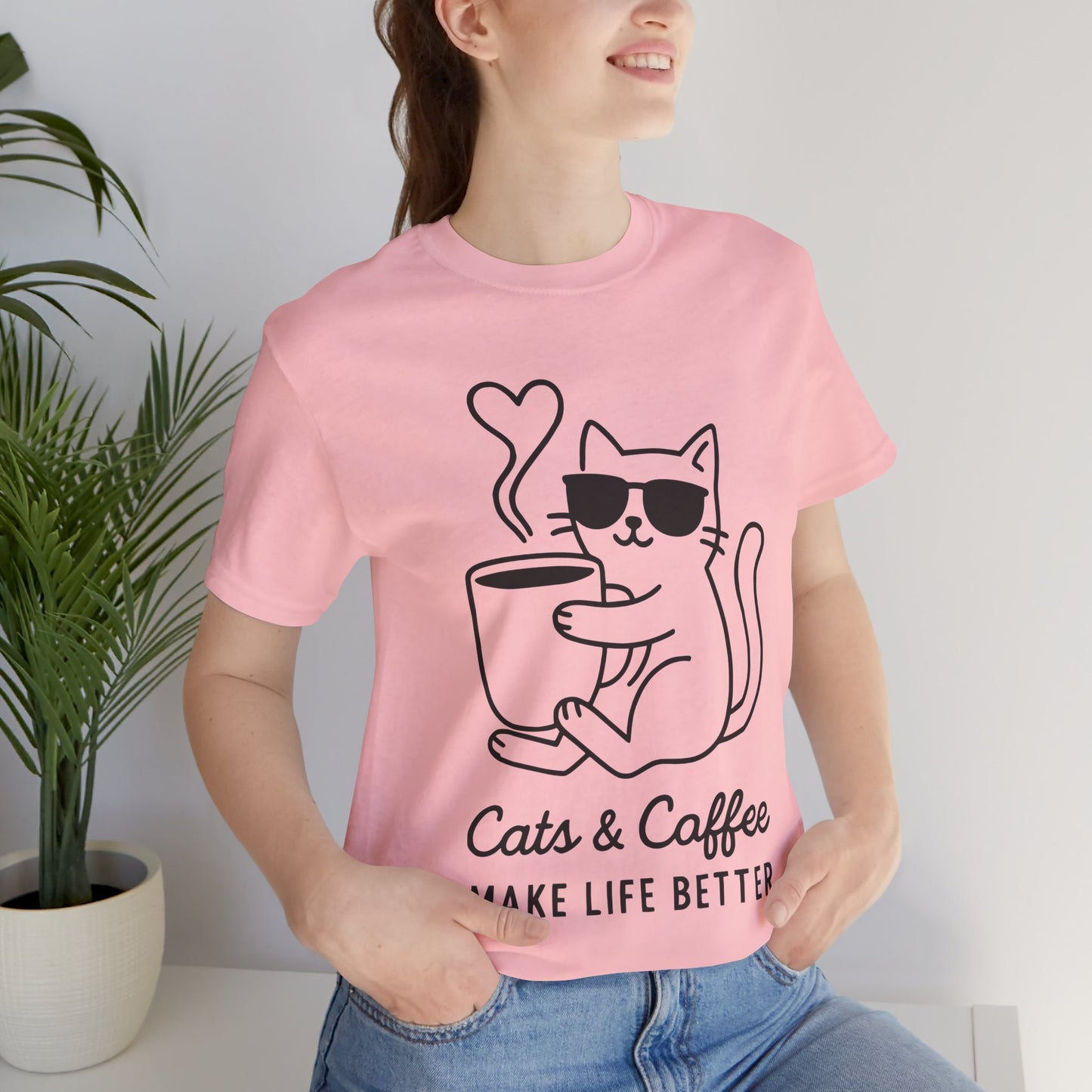 Cats & Coffee Make Life Better T-Shirt – Minimalist Cat & Coffee Lovers Tee