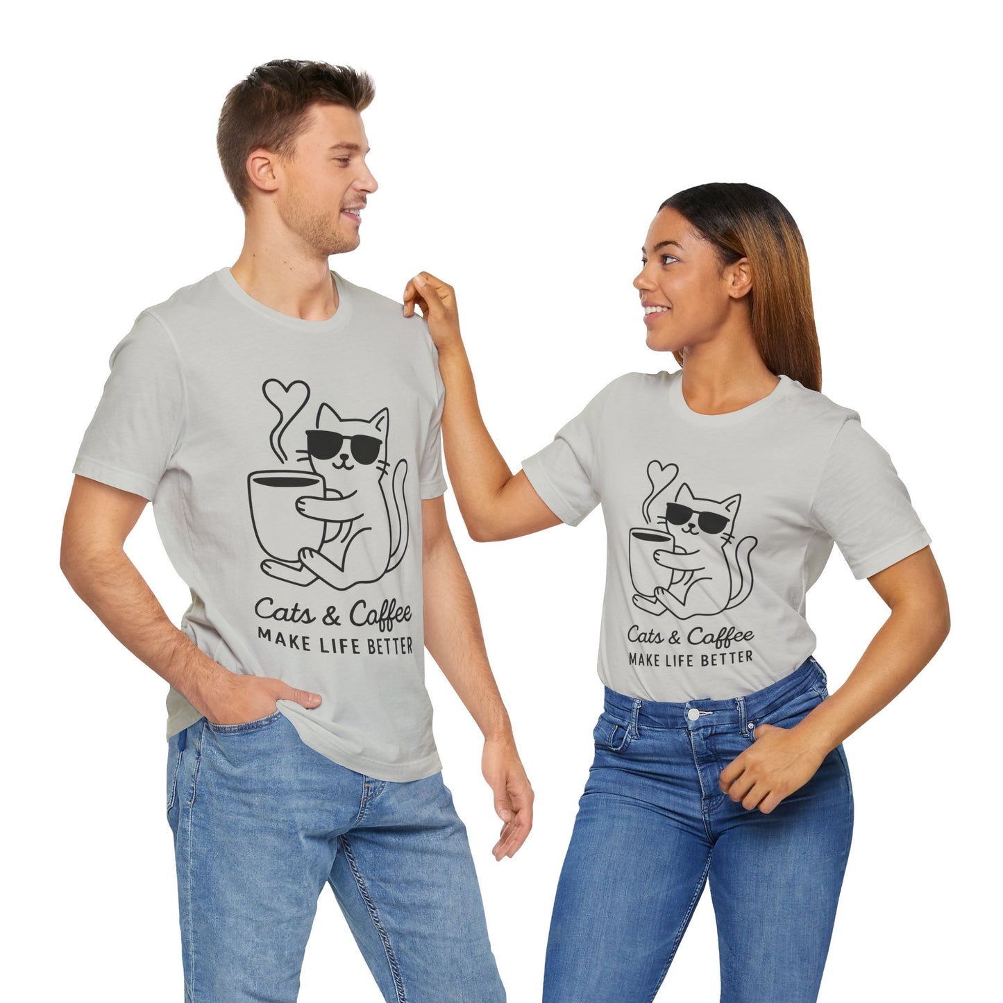 Cats & Coffee Make Life Better T-Shirt – Minimalist Cat & Coffee Lovers Tee