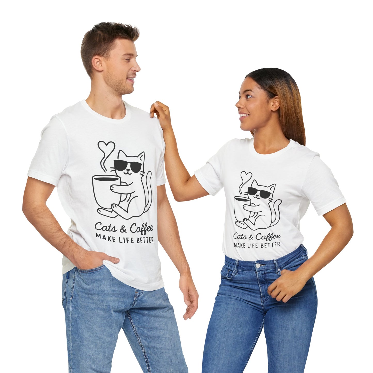 Cats & Coffee Make Life Better T-Shirt – Minimalist Cat & Coffee Lovers Tee