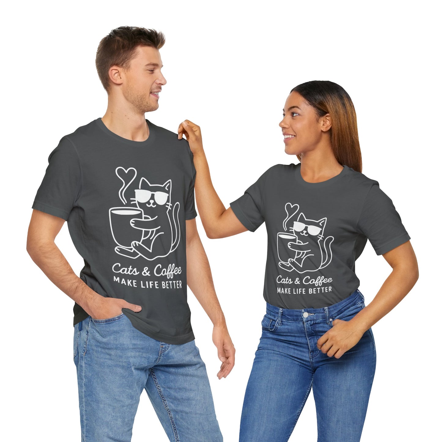 Cats & Coffee Make Life Better T-Shirt – Minimalist Cat & Coffee Lovers Tee