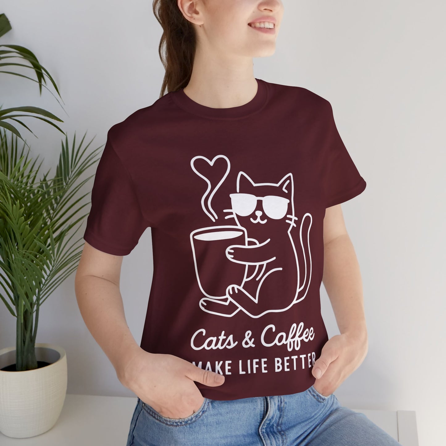 Cats & Coffee Make Life Better T-Shirt – Minimalist Cat & Coffee Lovers Tee