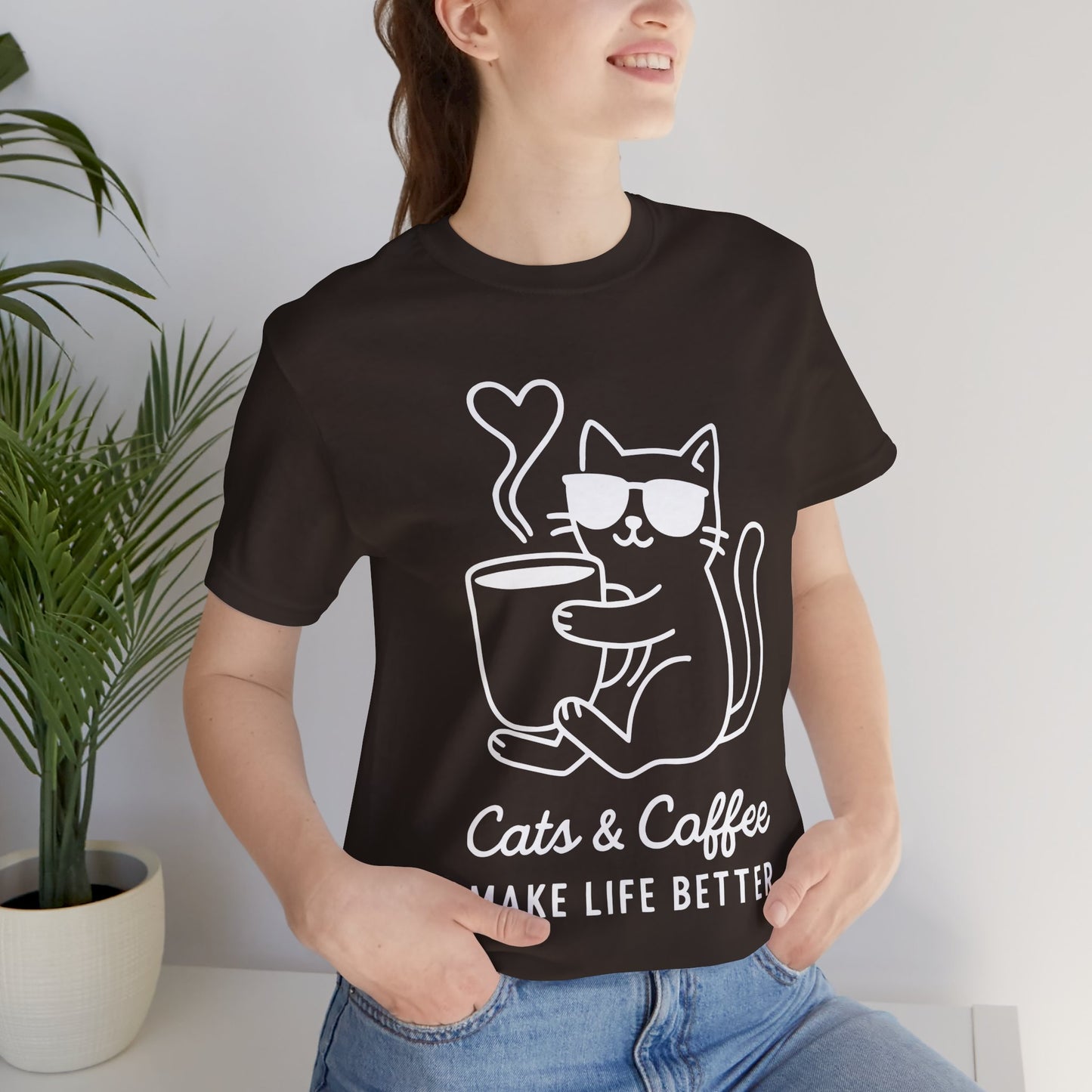 Cats & Coffee Make Life Better T-Shirt – Minimalist Cat & Coffee Lovers Tee