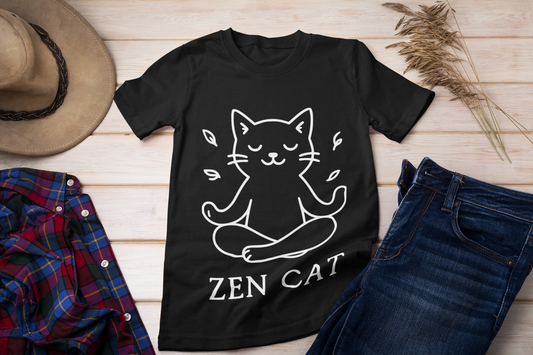 Zen Cat T-Shirt – Minimalist Meditating Kitty Tee for Yoga & Cat Lovers