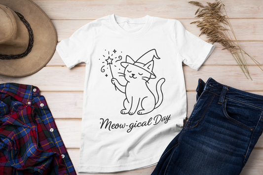 Meow-gical Day T-Shirt – Cute Wizard Cat Graphic Tee for Cat Lovers