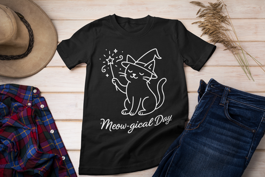 Meow-gical Day T-Shirt – Cute Wizard Cat Graphic Tee for Cat Lovers