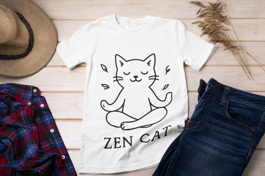 Zen Cat T-Shirt – Minimalist Meditating Kitty Tee for Yoga & Cat Lovers